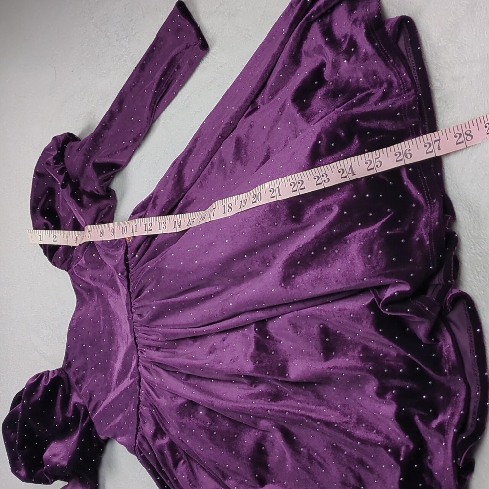 Angel & Rocket Purple Velvet Diamante Studs Puff Sleeve Dress - Size 6 - Picture 10 of 13